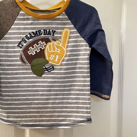 Mud Pie Game Day Football Applique Tee Long Sleeve Boys Size S 12-18 Months NWT - Picture 4 of 10